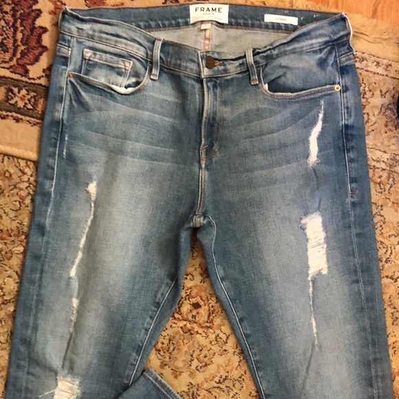 FRAME Size 28 (30) “Le Garçon Jean” Stretch Skinny Jean Distressed Med Blue Soft - Picture 12 of 16